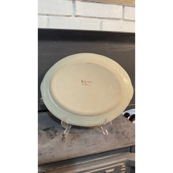 Hollmann Pottery Handmade Studio Art Oval Serving Platter with Handles Earthy